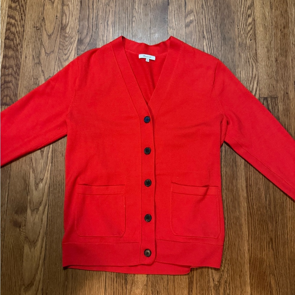 Madewell Bright Red Cardigan with Pockets
